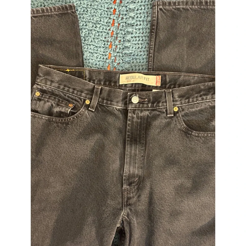 Levis 505 Regular Fit Black Denim Jeans Mens 36x30 Straight Leg Pants